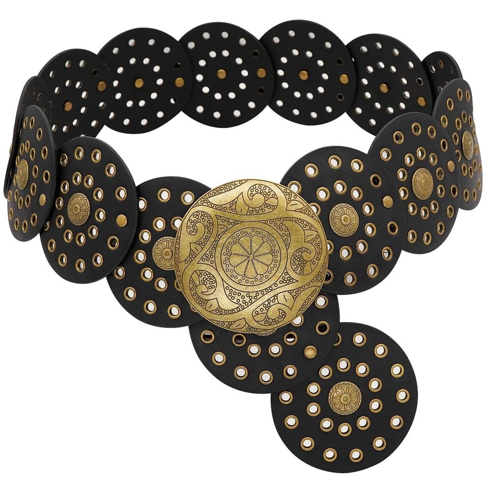 2275 Wide Disc Belt For Women Boho Concho Leather Belts Vintage Western